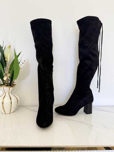 Merry Scott bottes cuissardes femme daim noir EU 38 talon bloc zip lacets