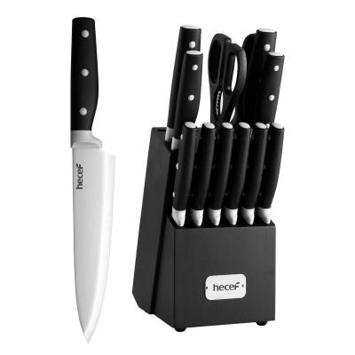 Bloc de Couteaux de Cuisine 14 Pi�ces Aiguiseur Ciseaux Noir Ustensiles