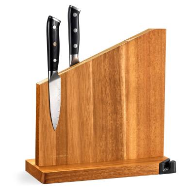 Porte couteaux Magn�tique avec Aiguiseur Int�gr� 100 % Bois d'Acacia