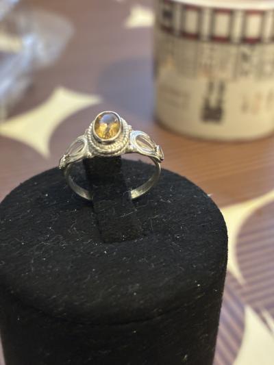 Bague en Argent 925 & Citrine   Petite taille Doigts fins ou Ados 14,5 mm