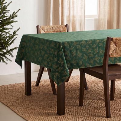 Nappe de No�l Jacquard Fil Dor� pour Table � Manger Carr�e D�coration Vert