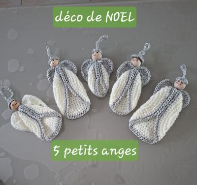 Lot de 5 d�corations No�l anges en Coton-gris � suspendre