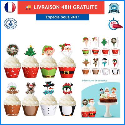 96 Pi�ces D�corations G�teau de No�l Cupcake Toppers et Wraps