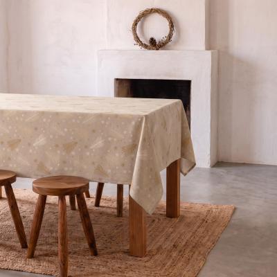 Nappe de No�l Jacquard Fil Dor� Table � Manger Rectangulaire D�coration Beige