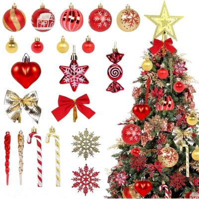 Boule de No�l Decoration Sapin Dor� et Rouge Plastique 103 Pi�ces