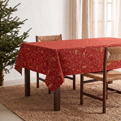 Nappe de No�l Jacquard Fil Dor� Table � Manger Rectangulaire D�coration Rouge