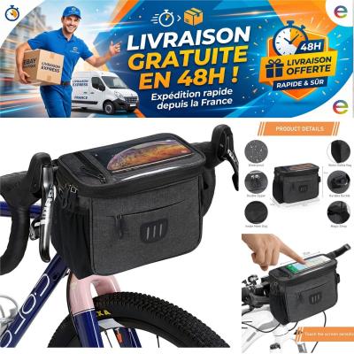 Sacoche de guidon v�lo �tanche 6L avec support t�l�phone, sac avant noir