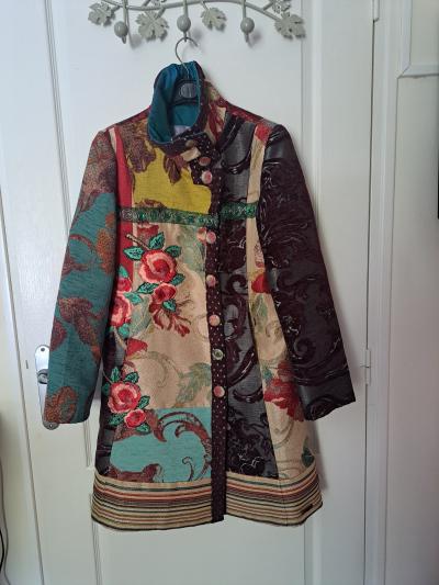 Desigual manteau femme patchwork multicolore mi long manches longues T42