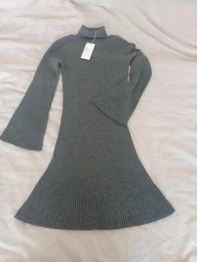 Robe Pull ARKET Neuf M Laine RWS Gris Col Roul� C�tel� Knit Dress NWT