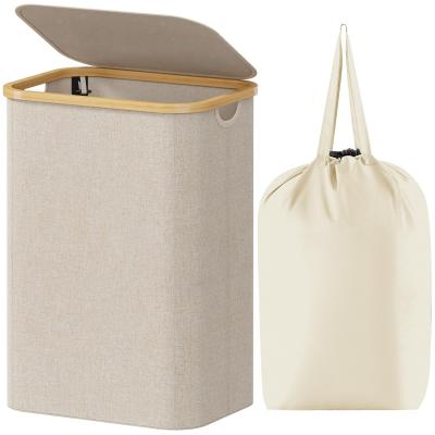 Panier a Linge Sale avec Couvercle Grand Corbeille Pliable Beige Polyester