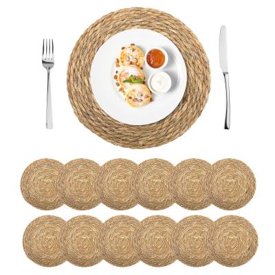 Sets de Table Ronds 30 cm Style Boh�me Tressage Naturel Lot 12 Linge Literie
