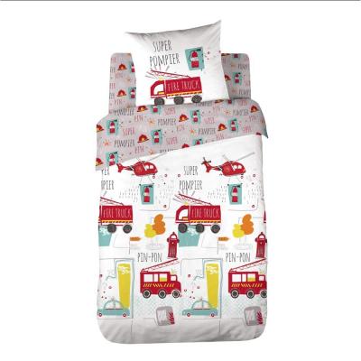 Kids Parure de Lit Camion de Pompier 140x200 cm Coton 2 Pi�ces Enfants Linge