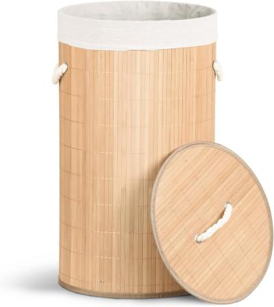 � Panier � Linge 58L Rond En Bambou Corbeille � Linge Pliable Avec Couvercle Et