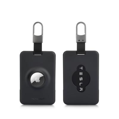 Porte Carte S�curis� pour Cl� Tesla avec Emplacement AirTag Noir ABS et M�tal