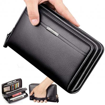Portefeuille Long en Cuir pour Homme Grand Sac � Main d'Affaires Noir