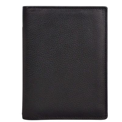 Noir Cuir Vache Pleine Fleur Max Grand Portefeuille Homme