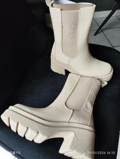 Mery Scott bottines femme beige plateforme semelle crant�e zip T38