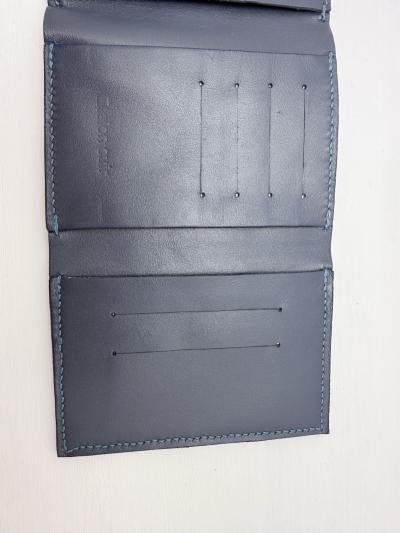 Portefeuille homme cuir bleu uni 3 plis pliable avec fentes cartes cr�dit
