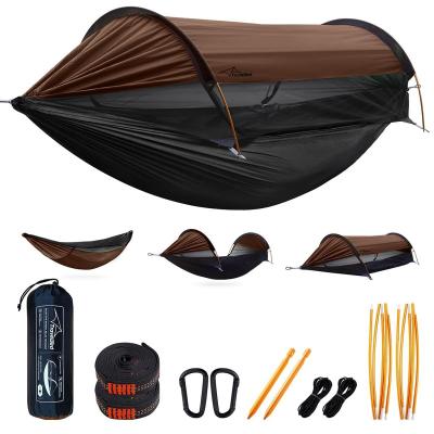 Hamac de Camping avec Moustiquaire et Pare Soleil 290 x 140 cm Hamacs Marron