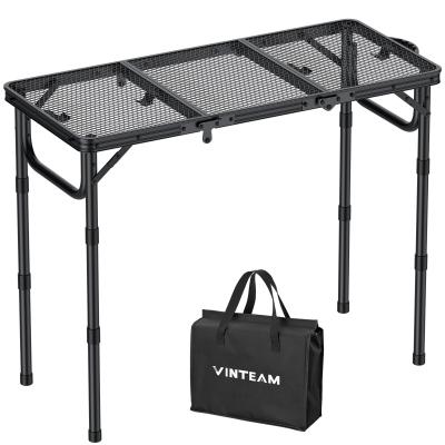 Table de Camping Pliante 3 Hauteur R�glable Grille 87 x 40 cm Noir Aluminium