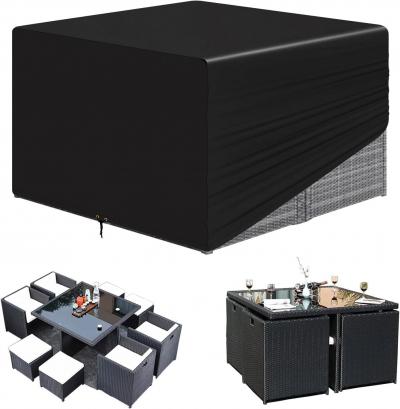 Ensemble de Meubles de Jardin Cubiques en Rotin 155 x 155 x 71 cm Noir