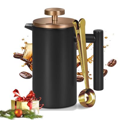 Mini Cafeti�re � Piston Noire de 350 ml avec Couvercle en or Rose 3 Filtres