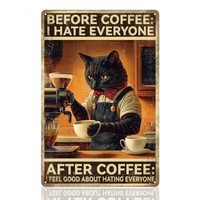 Panneau de D�coration Murale Chat Noir Before Coffee I Have Blanc