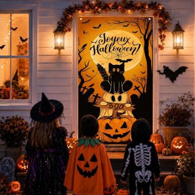 Rideau Porte Halloween 180x90cm Chat Noir Citrouille D�coration Entr�e Murale