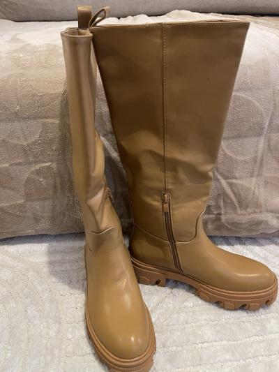 Chaussea bottes hautes femme beige semi cuir zip semelle crant�e 39