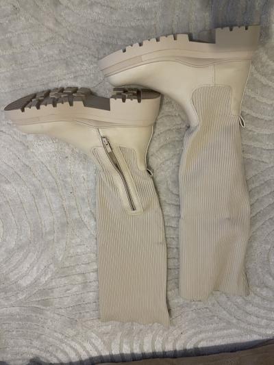 Chaussea bottes hautes semi cuir beige 39 plateforme semelle crant�e
