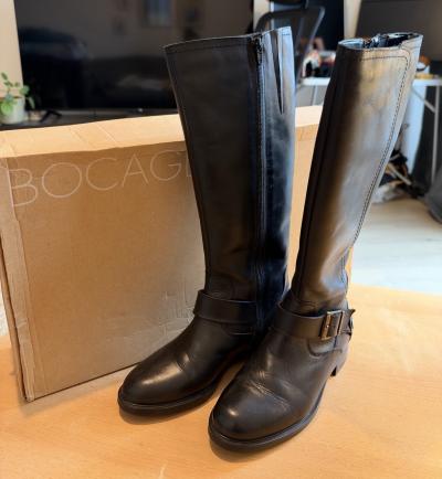 Bocage bottes cavali�res cuir noir femme 36 boucle cheville zip talon plat