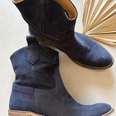 Bottines western femme cuir su�d� bleu marine taille 38 tr�s bon �tat