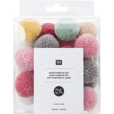 Assortiment de Pompons Ronds Pastel 3 cm 24 pi�ces Laine