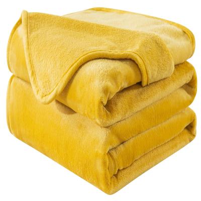 Plaid Couverture Polaire 230x270 cm Jaune Doux et Chaude Boutis Linge Lit Uni