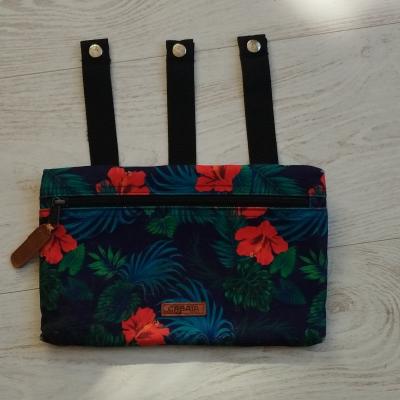Cabaia pochette tissu motif floral bleu vert rouge, zipp�e
