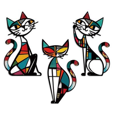 Salon Entr�e Bureau Lot de 3 D�corations Murales Chats en M�tal G�om�trique Fer