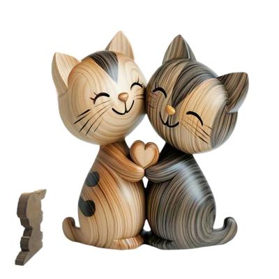 Sculpture en Bois d'Un Couple de Chats D�coration de Bureau en 2D Plate Carton