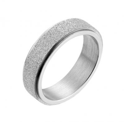 Femmes 316L Acier Inoxydable Sand Blast Argent Chanceux Bague Taille 68 Simples