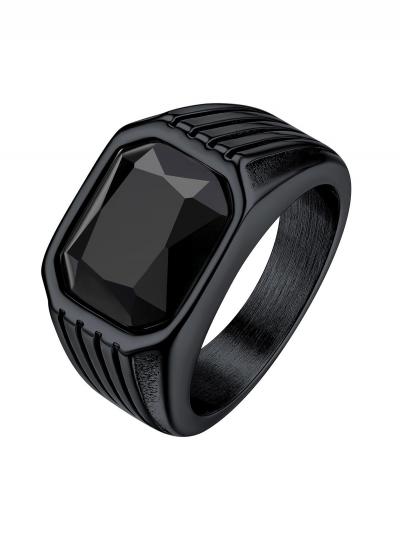 Alliance Homme en Acier avec Pierre Onyx Noir Bague Punk Gar�on Taille 54