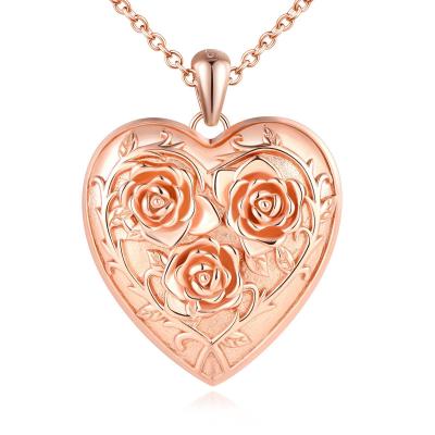 Femmes Pendentif Collier 925 Argent Sterling Rose Coeur Amour Fleur Photo C ur