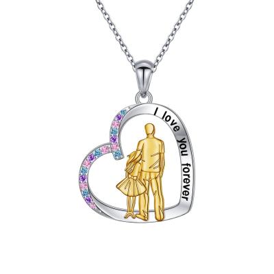 Collier P�re fille en Argent Sterling S925 Cadeau pour P�re et Fille Argent�