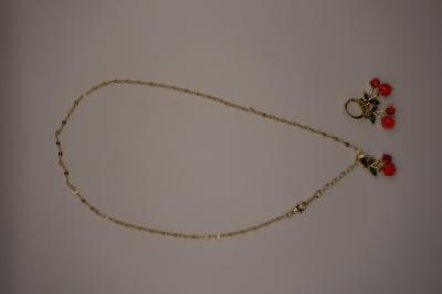 Parure bijoux dor�e fleurs rouges et vertes   collier   boucles d oreilles