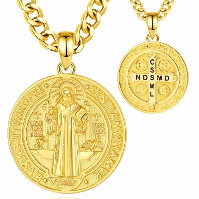Dor� M�daille Saint Benoit Argent 925 pour Homme Femme Collier ST 34,8 mm Uni