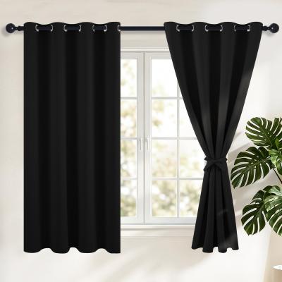 Rideau Occultant avec Embrasses Rideau Thermique Isolant Anti Froid Noir Uni