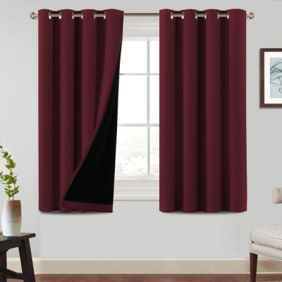 100% Rideau Occultant 2 Panneaux Thermique Rouge Polyester Uni Moderne