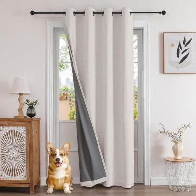 Rideau Thermique Porte d'Entr�e Effet Lin 135x225 cm 1 Panneau Gris Blanc Uni
