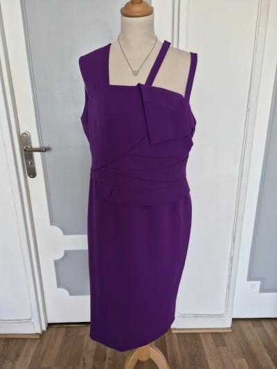 Karen Millen Robe fourreau violet uni doubl�e col carr� sans manches T44
