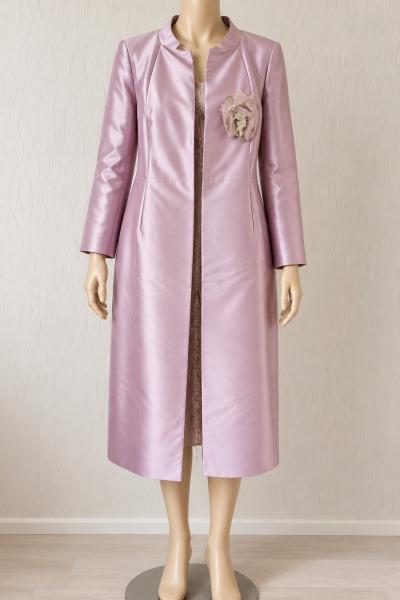 MIRALINA COUTURE Ensemble costume femme 54 robe veste longue violet soie