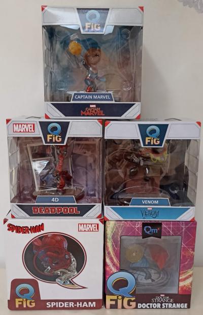 5 figurines Marvel Q Fig Dr Strange Deadpool Venom Spider Man Cpt Marvel