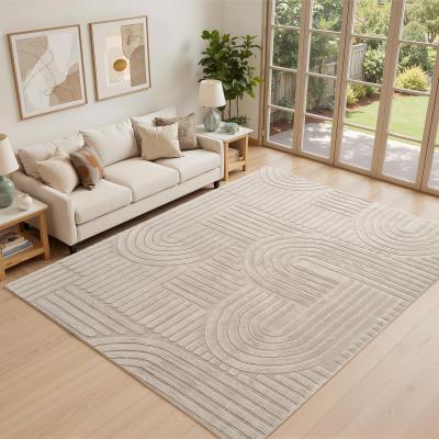 Taupe Tapis Salon Chambre 200x290 cm Effet 3D Lavable en Machine Polyester